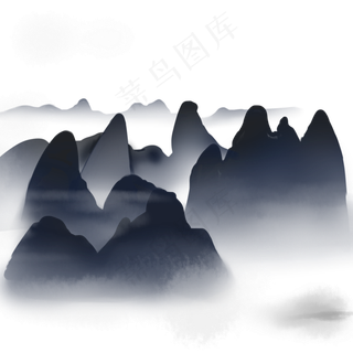 水墨蓝黑色中国风山脉图