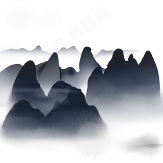 水墨蓝黑色中国风山脉图