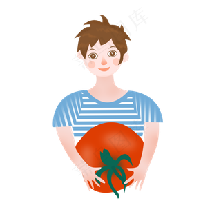 小男孩拿着西红柿免抠图