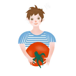 小男孩拿着西红柿免抠图