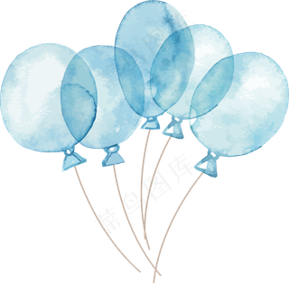 手绘风水彩蓝色气球