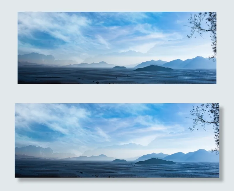 夏日清晨中的远山(1920*700px 	       )psd模版下载