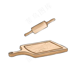 水彩绘卡通砧板与擀面杖