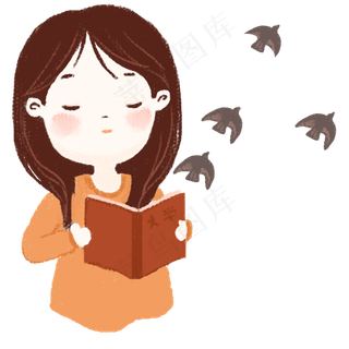 漂亮女孩在读书免抠图