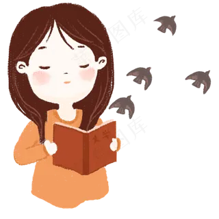 漂亮女孩在读书免抠图