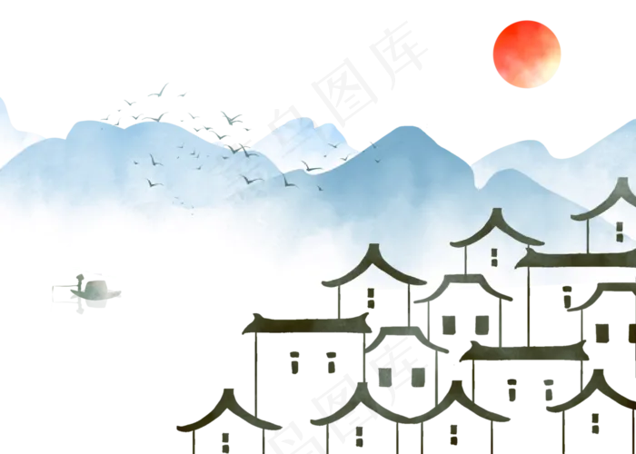 水墨山水装饰(2800X2000(DPI:300))psd模版下载