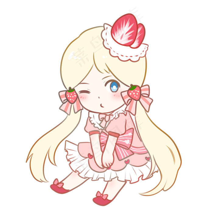 情人节手绘可爱草莓女孩png图片
