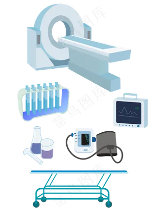 蓝色医疗设备器械扁平风卡通,免抠元素