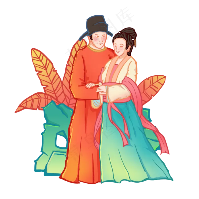 淡雅国风中国古代情人(2000X2000(DPI:300))psd模版下载