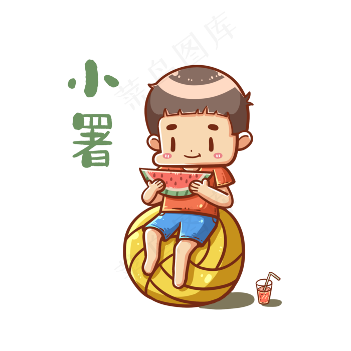 小暑吃西瓜的男孩(2000X2000(DPI:300))psd模版下载