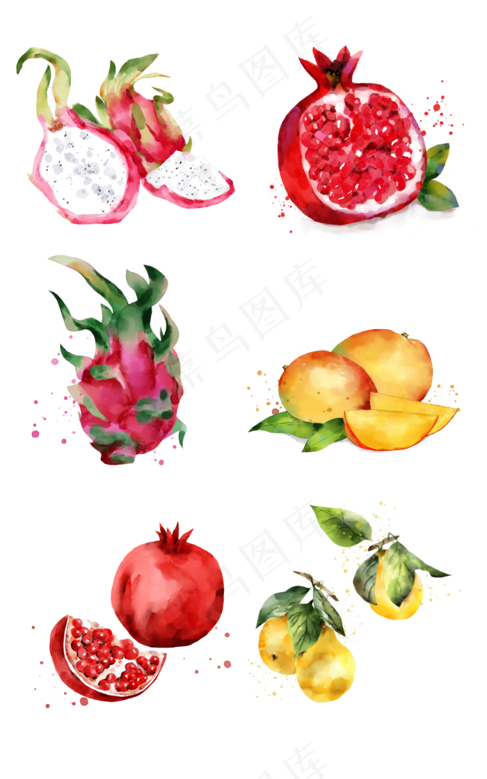 夏天夏日水果水彩红色石榴手绘电