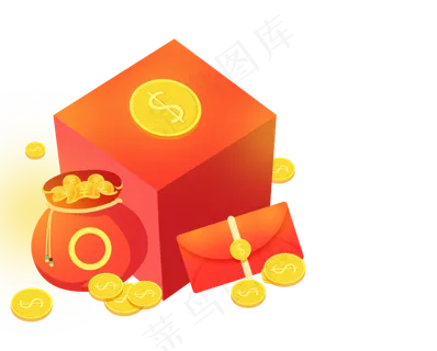 春节红色系矢量商业福袋金币礼物,免抠元素