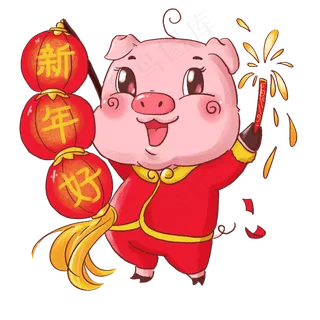 2019春节喜庆红色卡通猪猪举灯笼,免抠元素