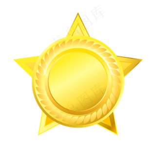 黄色五角星卡通勋章,免抠元素