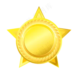 黄色五角星卡通勋章,免抠元素