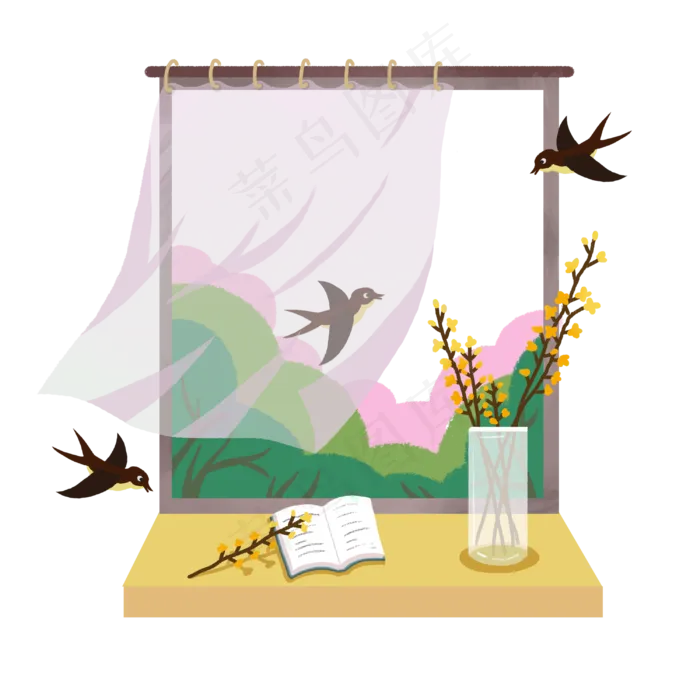 春天窗口燕归来PNG下载,免抠元素