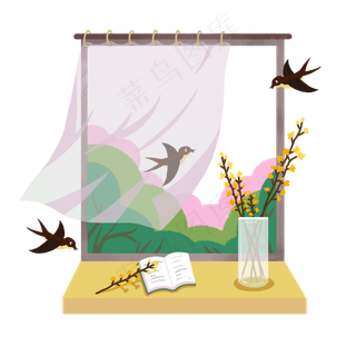 春天窗口燕归来PNG下载,免抠元素