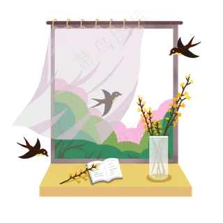 春天窗口燕归来PNG下载,免抠元素