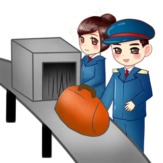 手绘春运安检,免抠元素