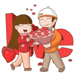 情人节人物和花束