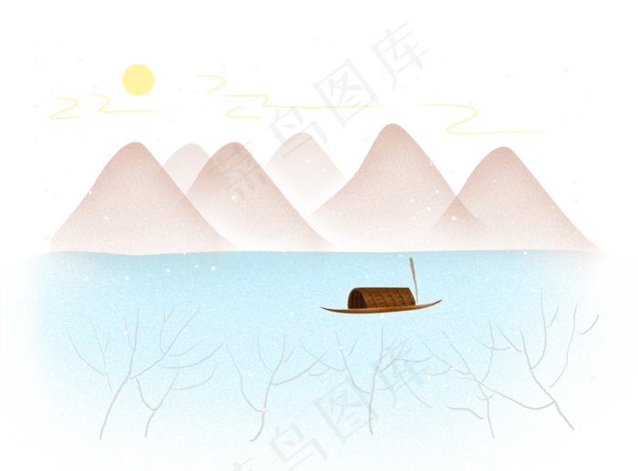 中国风雪天的乌篷船,免抠元素(4961*3661px 300 dpi )psd模版下载