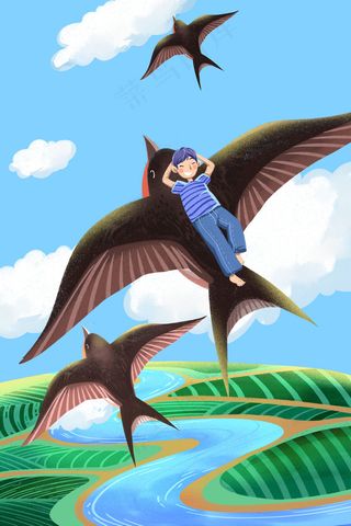 蓝色系卡通手绘风小暑夏景配图