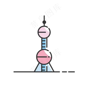 世界旅游MBE风格东方明珠景点图案,免抠元素