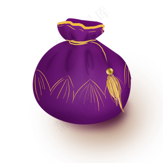 农历新年中式紫色钱袋,免抠元素