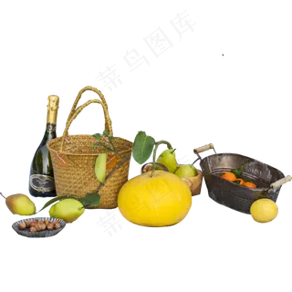 新鲜的水果和红酒免抠图