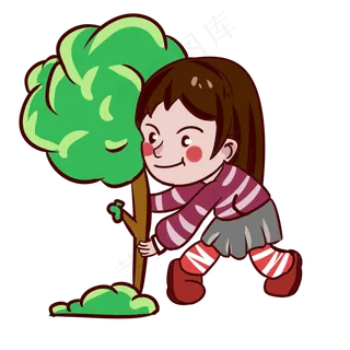 植树节栽树的小女孩