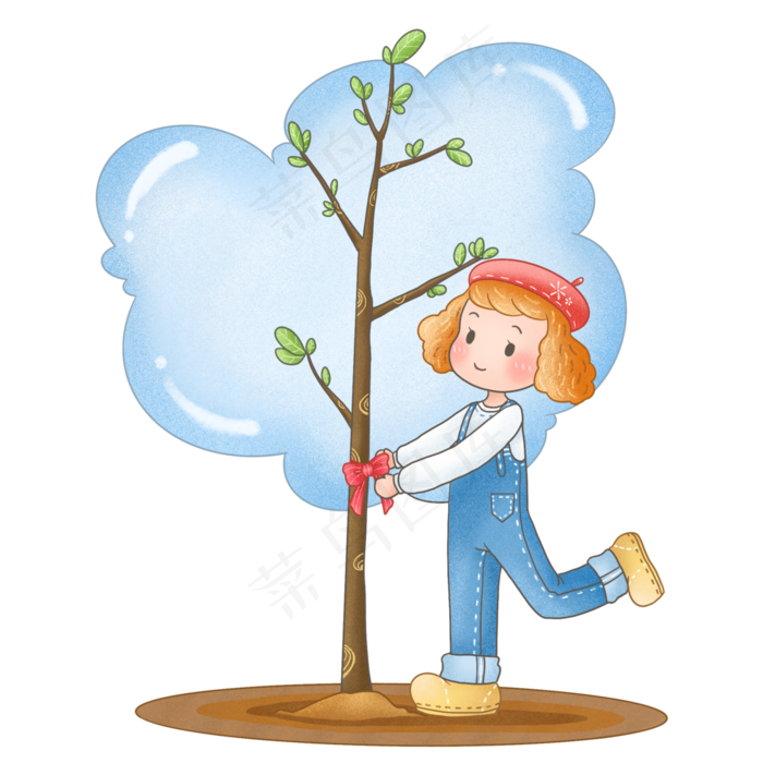 植树节小女孩植树免扣