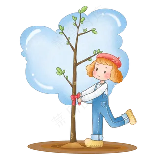 植树节小女孩植树免扣