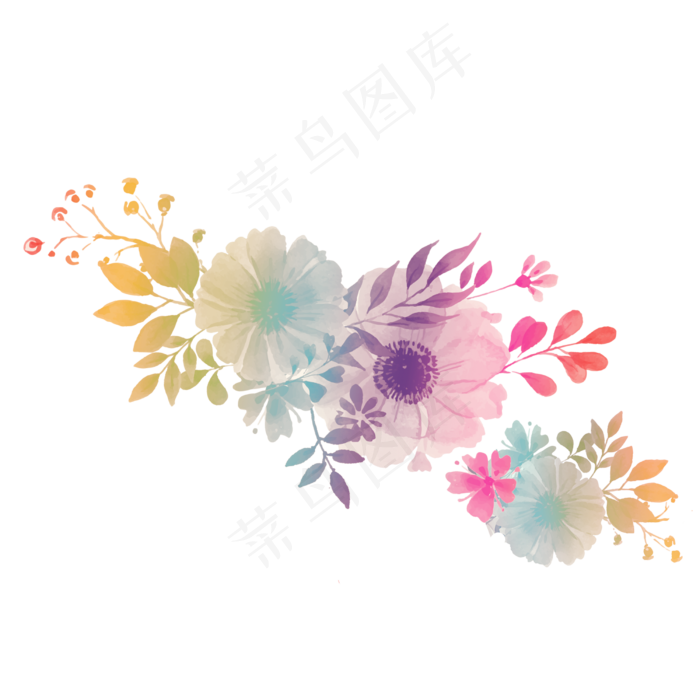 彩虹水彩花卉装饰(2500X2500(DPI:300))psd模版下载