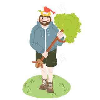 植树节拿树的小男孩