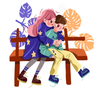 儿童节在公园凳子上玩耍的男孩女