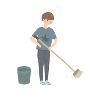 五一劳动节打扫卫生男孩