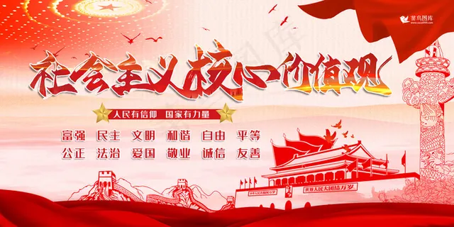 *核心价值观红色创意手绘党建国家有力量展板 *核心价值观红色创意手绘党建国家有力量展板