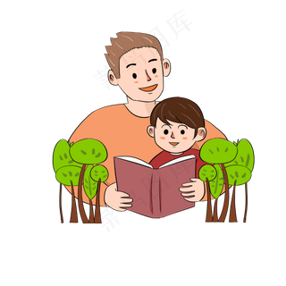 父亲节橙红爸爸带着儿子读书