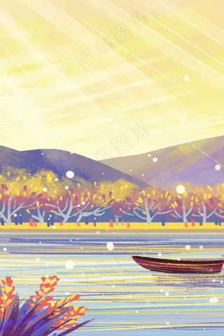 高山湖水船只风景治愈系