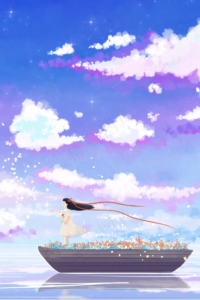 夏日小船上天空唯美治愈系(3545*5315px 300 dpi )psd模版下载