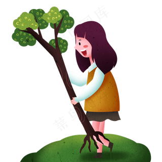 植物节拿树的小女孩