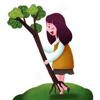 植物节拿树的小女孩