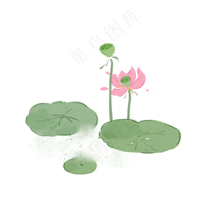 中国风水彩飘在河面的莲叶(3543X3543(DPI:300))psd模版下载