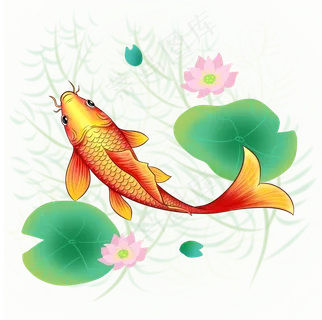 商用新年荷花红色锦鲤新春鲤鱼贴