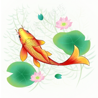 商用新年荷花红色锦鲤新春鲤鱼贴