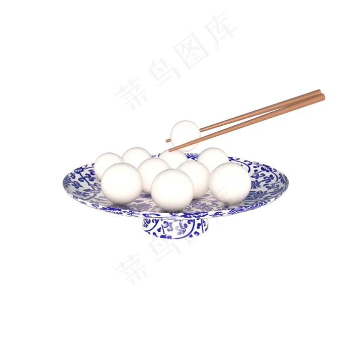 C4D立体青花瓷盘装汤圆,免抠元素(2000X2000(DPI:300))psd模版下载