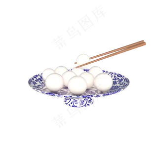 C4D立体青花瓷盘装汤圆,免抠元素