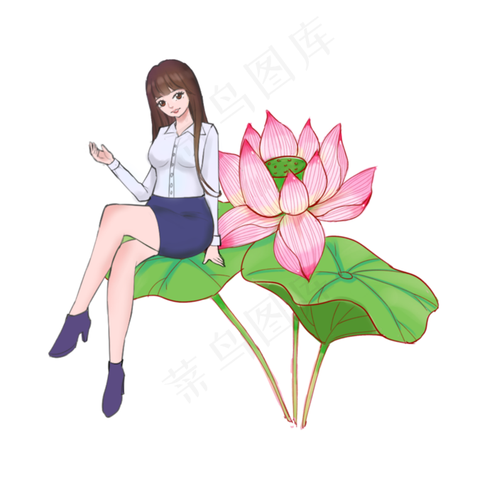 暑假夏日夏季大暑小暑荷塘和女孩