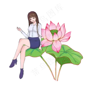 暑假夏日夏季大暑小暑荷塘和女孩