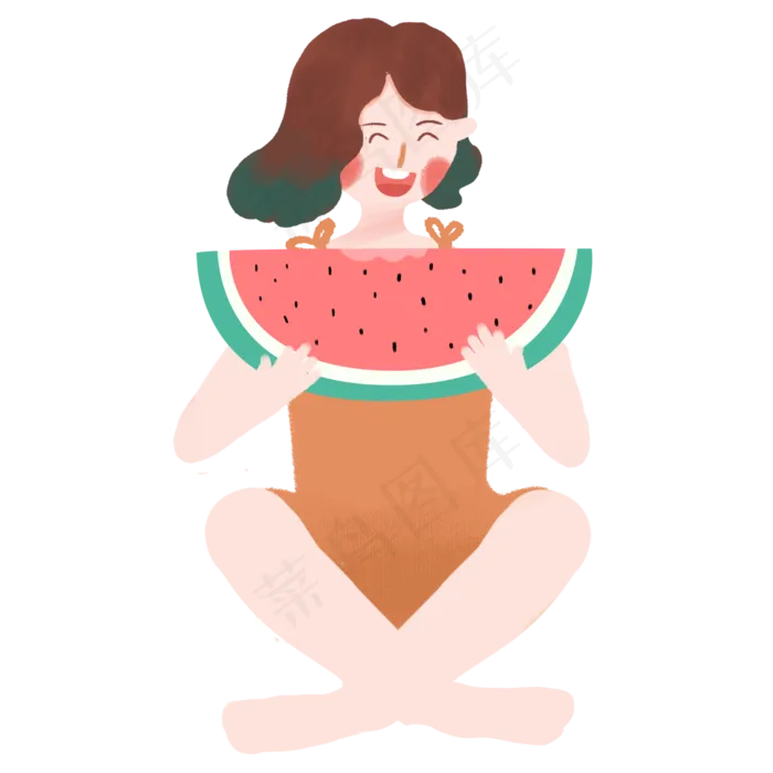 夏季吃西瓜的开心女孩